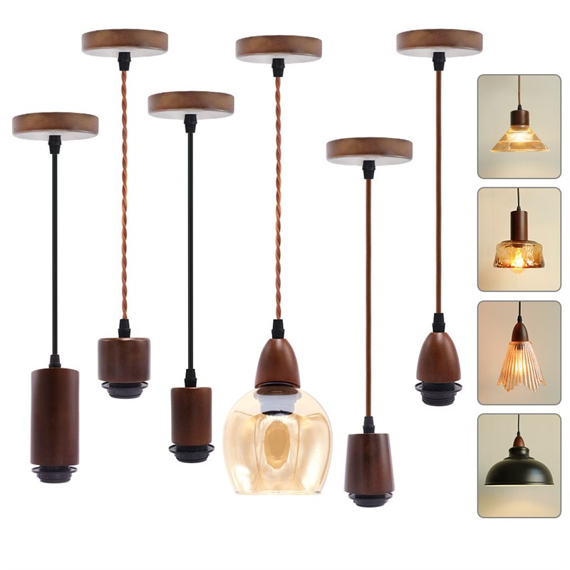 美式乡村怀旧实木灯头家用商用 z过道玄关吧台 酒吧灯具单头小吊