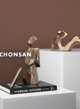 现代简约黑色树脂抽象人物摆件客厅书房样板间售楼处软Z装饰品摆