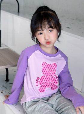 2023秋季新款儿童长袖T恤纯棉女童打底衫内搭外穿圆领T恤时尚韩版