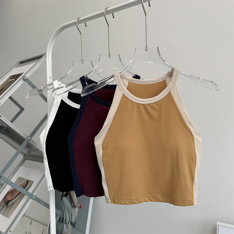 2024新d款瑜伽背心女带胸垫外穿速干透气一体式运动上衣跑步健身