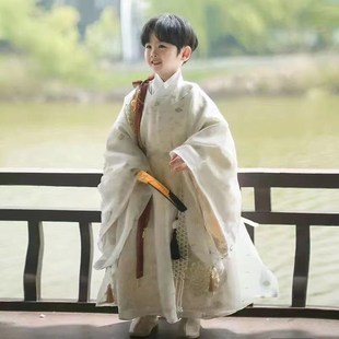 高端男童汉服白色重工明制古装国风小童古风儿童宋唐朝灵菊刺绣