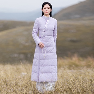 中式复古刺绣轻薄羽绒服女中长款过膝冬H装中国风加厚保暖旗袍外