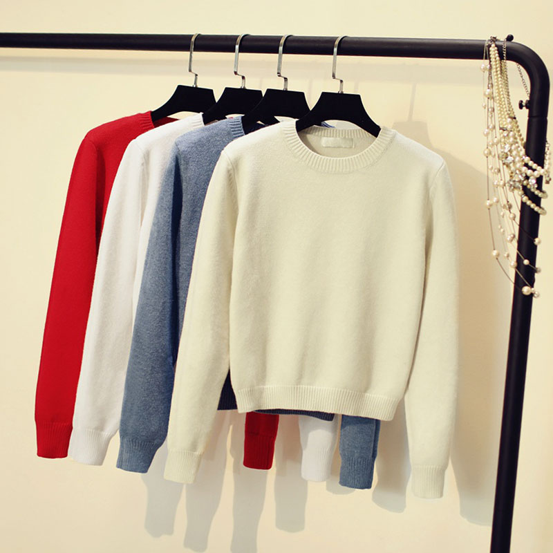 2021秋冬新款圆领n毛衣女士修身内搭长袖短款针织衫套头打底衫上