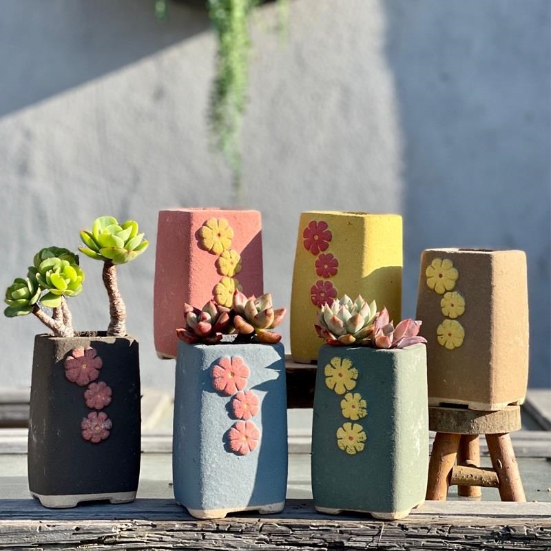可爱小清新老桩控型麦饭石透气创意个性H绿植粗陶家用桌面多肉花