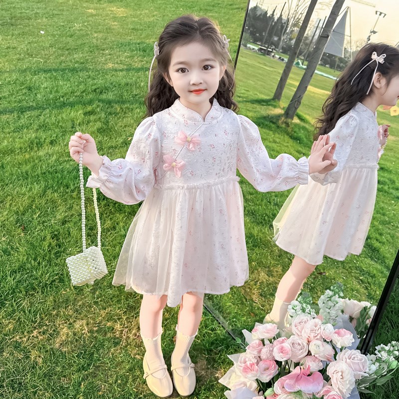 女童春秋粉色旗袍裙子春装2025新款儿童洋气春季连衣裙宝宝公主裙