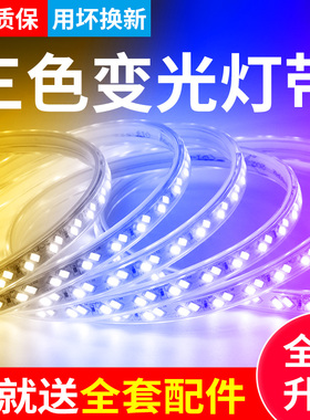 220v三色变光jled灯带室内吊顶家用软灯条户外防水渐变变色氛围灯