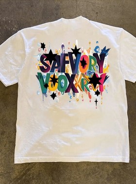 260g重磅不透潮流抽象休闲时尚印花T恤夏季纯棉圆领短袖男款透气