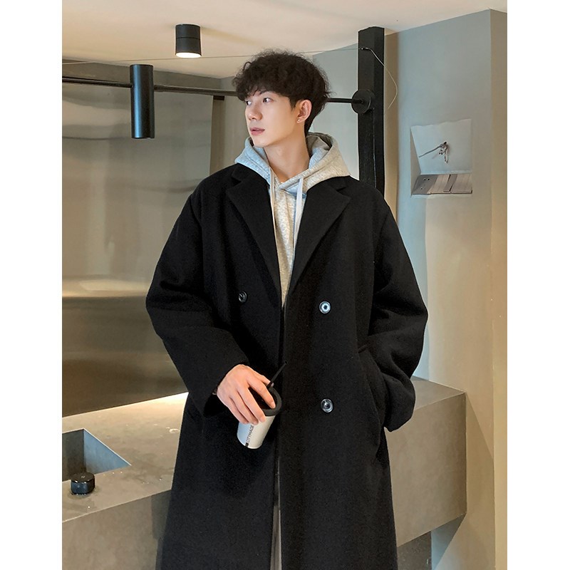 倔强工作室 美i式秋冬新款大翻领毛呢大衣男女中长款加厚风衣外套