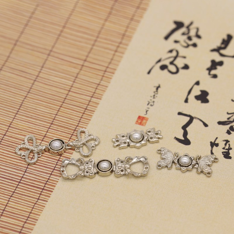 复古中式珍珠金属盘扣对扣女装旗袍汉服唐装领钩上衣收腰国风扣子