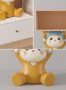 创意珍珠猫床头柜卧室家用客厅电视柜旁I边落地摆件装饰品乔迁礼