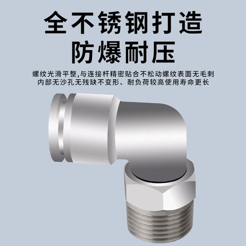 气动304不锈钢快j插接头PC6/8/10-01/02快速气管螺纹直通弯头PL