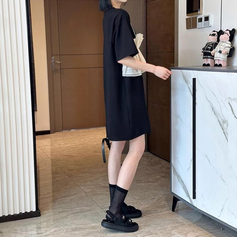孕妇装夏季时尚休闲纯o棉T恤裙大码宽松百搭拼接假两件孕妇连衣裙