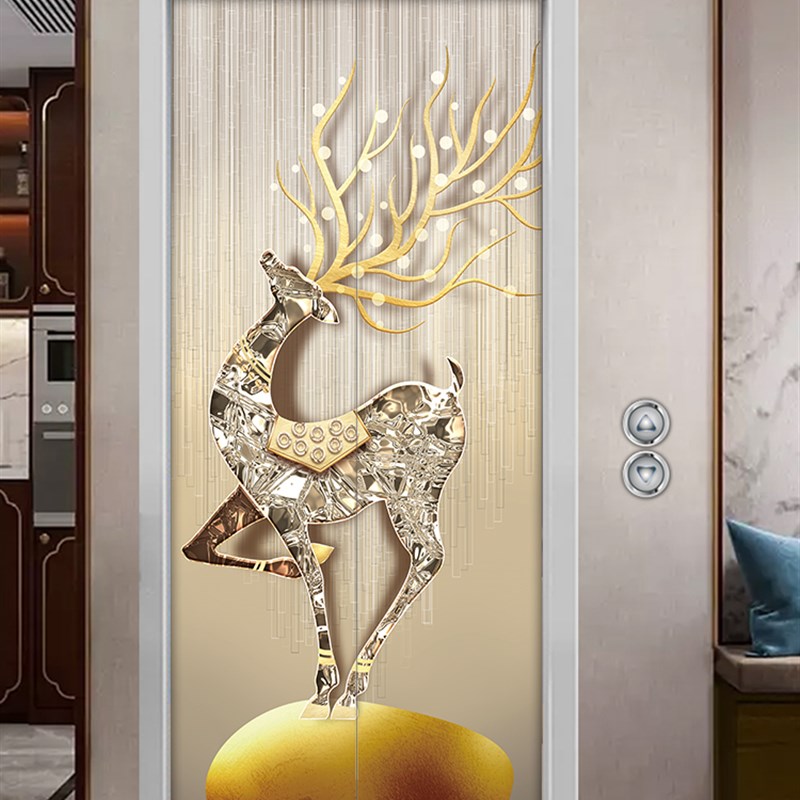 轻奢麋鹿电梯门贴纸北欧q风电梯壁画装饰贴画现代玄关自粘遮丑墙图片
