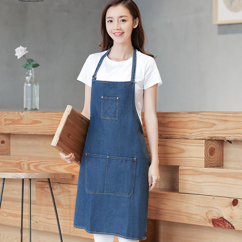 围裙工作服女f新款家用厨房2024新款韩版时尚透气防污牛仔围腰做