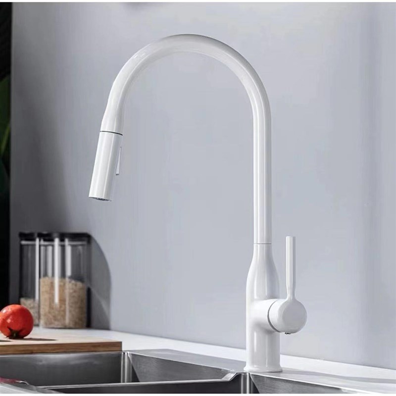 全铜厨房水龙头洗菜盆水槽万向旋转L伸缩抽拉式冷热水龙头