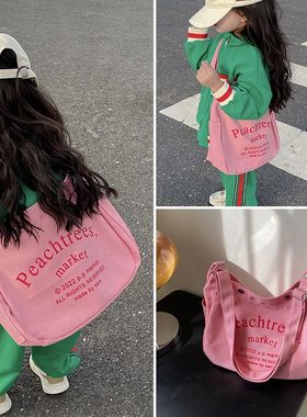 可爱网红单肩小包包女孩韩版时尚新E款小学生校园儿童帆布斜挎包
