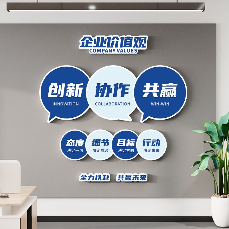 办公室墙面软装饰公司企业员工励志标语立体文化墙贴氛围背景布置