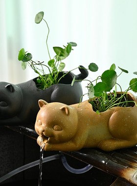 古法养鱼缸上流水陶罐开口增氧过滤F器水景观喷泉出水造景装饰摆