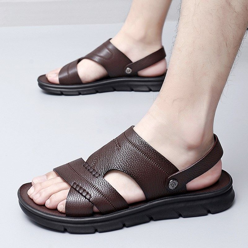 夏季男士新款休闲凉鞋中老年两用大码休闲凉拖鞋爸爸真皮开车凉拖,流行男鞋,休闲凉鞋,淘宝优惠券,粉丝福利购,淘宝优惠卷