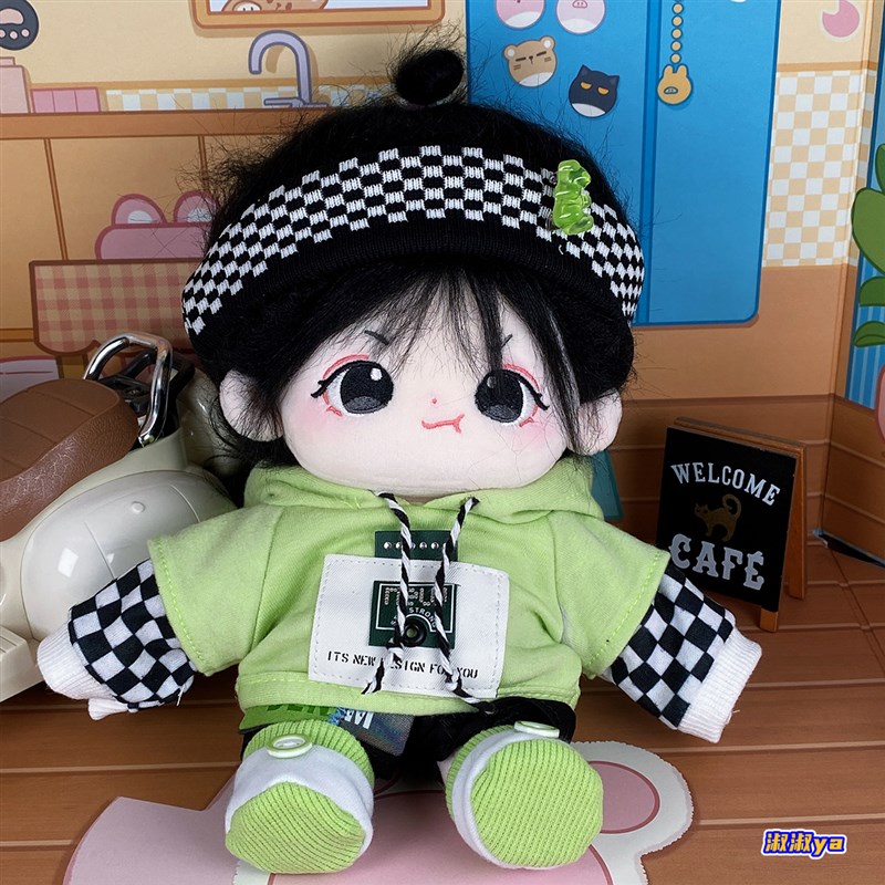 20cm娃衣男娃酷绿色五件套棉花娃娃长袖T恤毛绒公仔女娃衣服现货