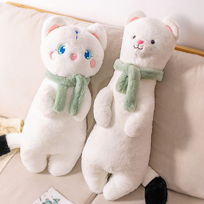 可爱猫咪b毛绒玩具床上白鼬公仔长条抱睡觉玩偶女孩抱枕夹腿布娃