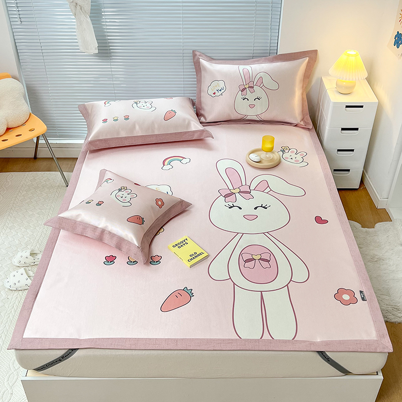 公主风冰丝凉席1米l2夏季1.5米席子三件套女孩1.8床笠款儿童可水