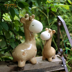 饰 H样板间儿童客厅庭院装 幸福母子鹿陶瓷摆饰 花园摆件