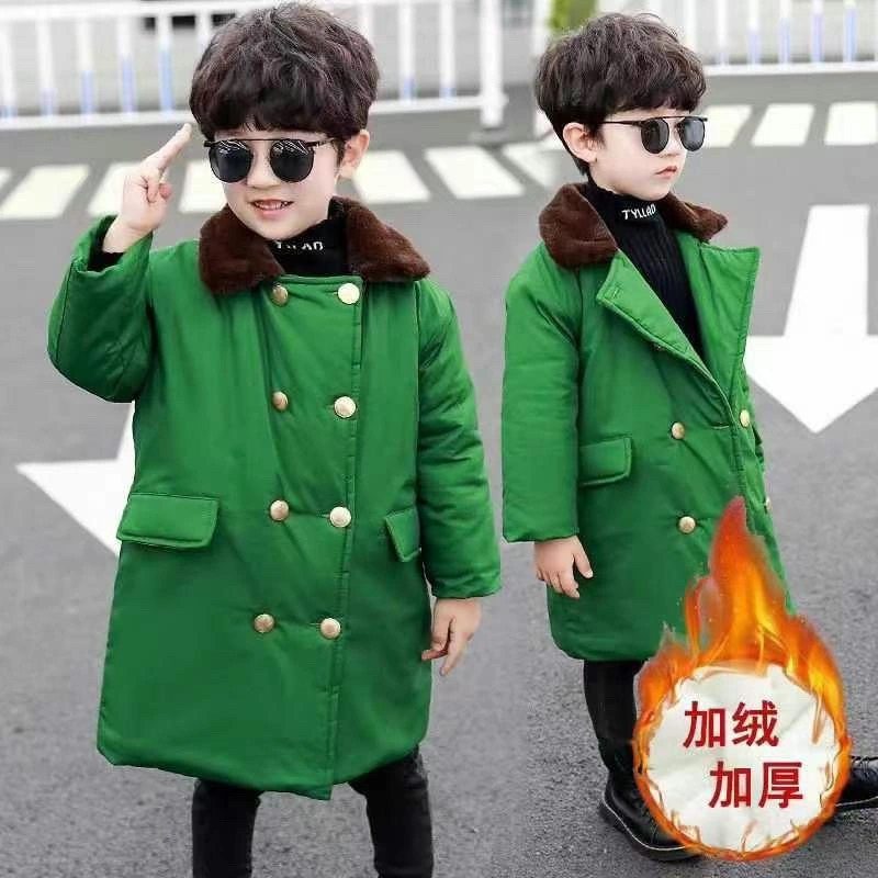 儿童军绿色大衣男女童冬季小孩网棉袄/棉服
