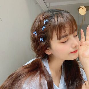 款 韩版 蓝色渐变蝴蝶发夹小号一字夹可爱边夹ins网红超仙发卡热卖