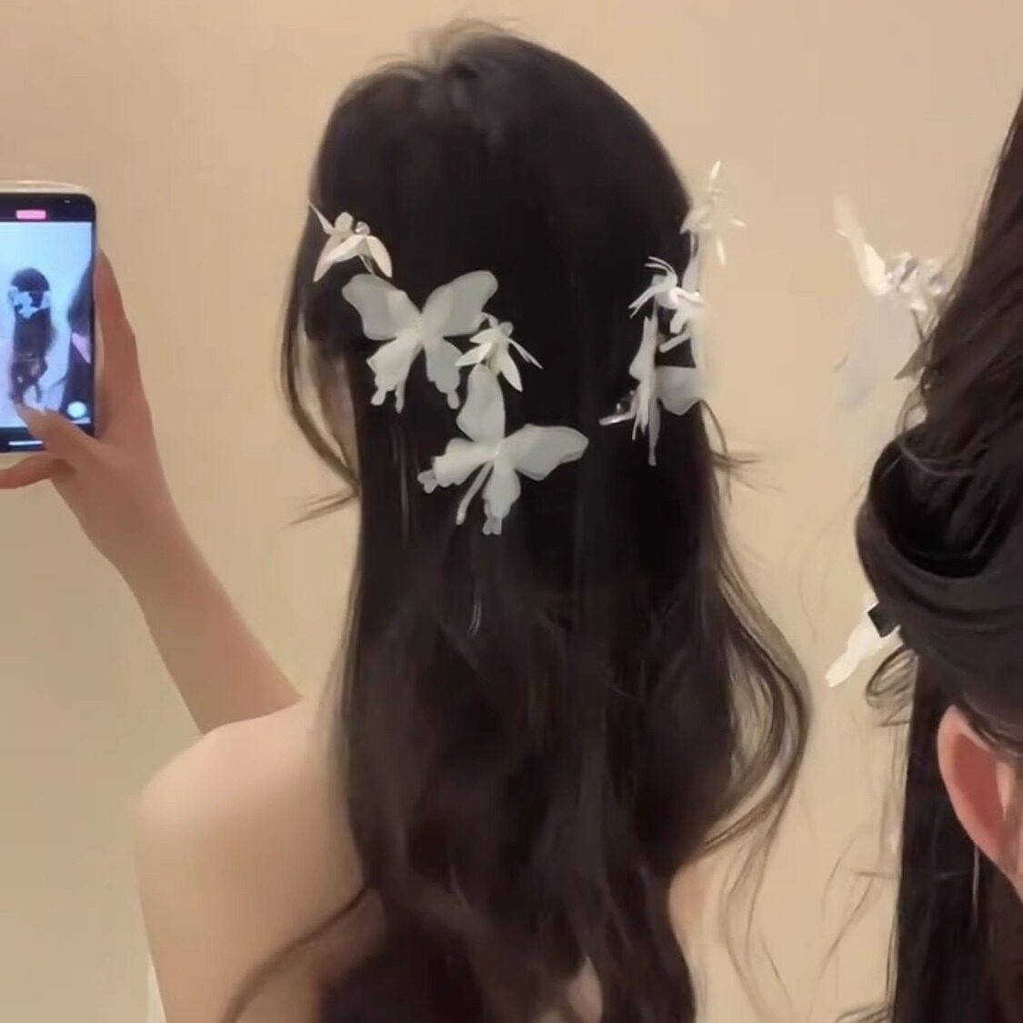白色网纱蝴蝶发夹女夏超仙图片