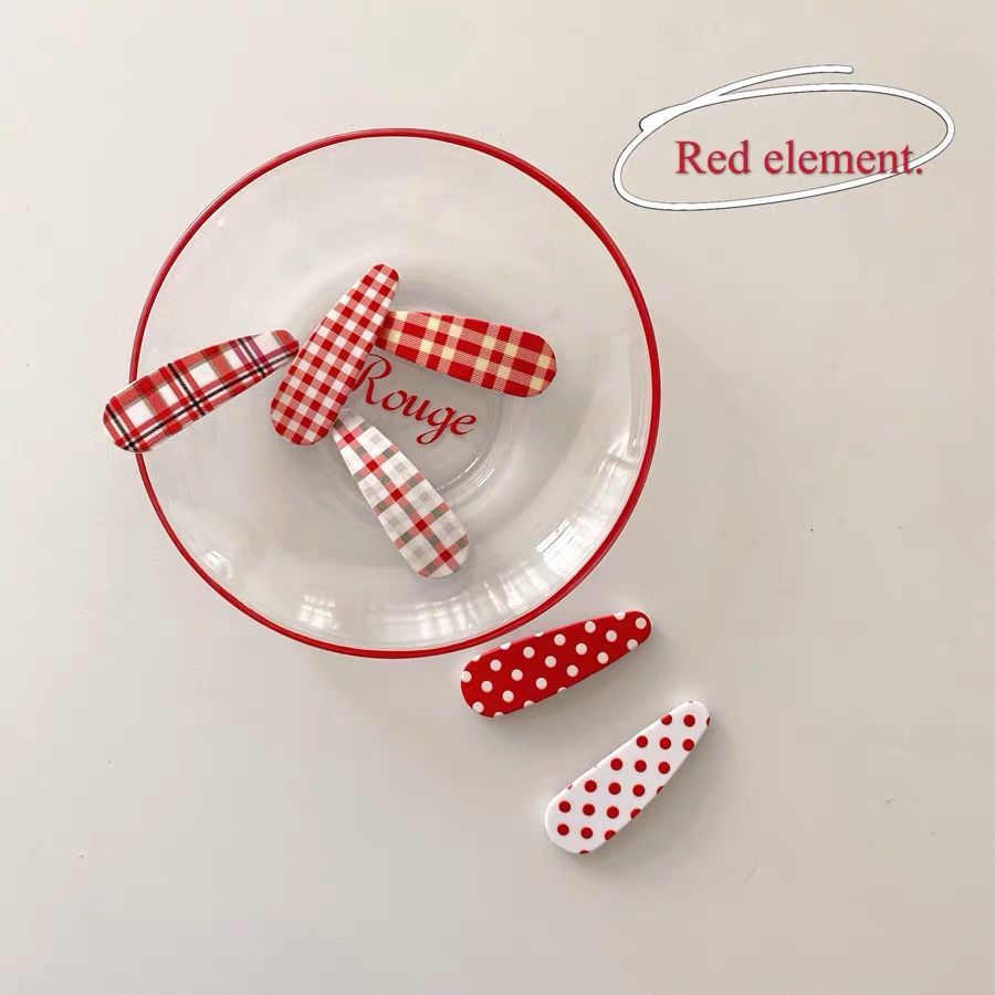 樱桃红少女心可爱波点格子小发夹