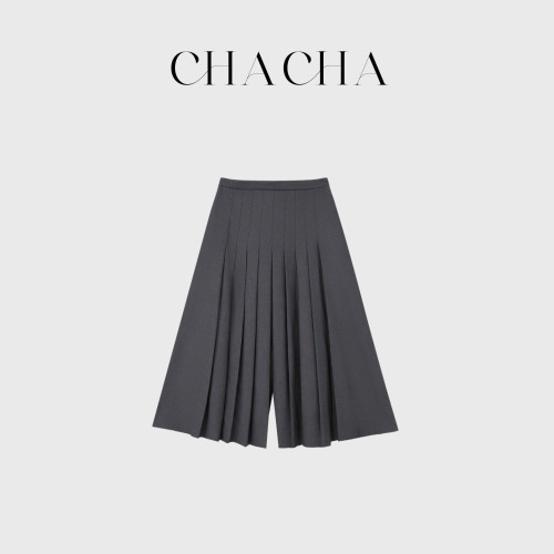 CHACHA【灰褶裙裤】休闲时尚百搭灰色百褶裙裤