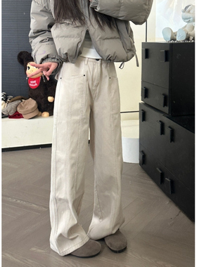 CHACHA【白牛】时尚设计感纯色牛仔裤