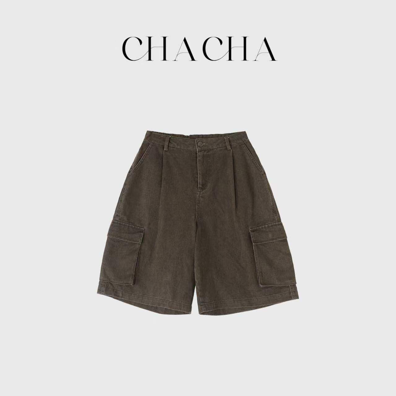 CHACHA【咖色水洗短裤】休闲时尚百搭咖色水洗工装休闲裤