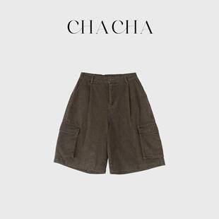 CHACHA【咖色水洗短裤】休闲时尚百搭咖色水洗工装休闲裤