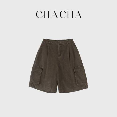 CHACHA【咖色水洗短裤】休闲时尚百搭咖色水洗工装休闲裤