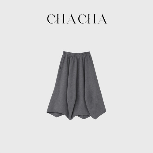 CHACHA【花苞裙】休闲时尚百搭空气层灰色花苞半裙