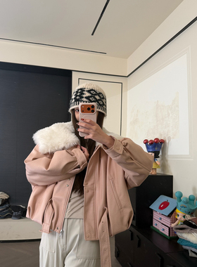 CHACHA【寒梅煮雪】休闲时尚百搭皮衣棉服外套