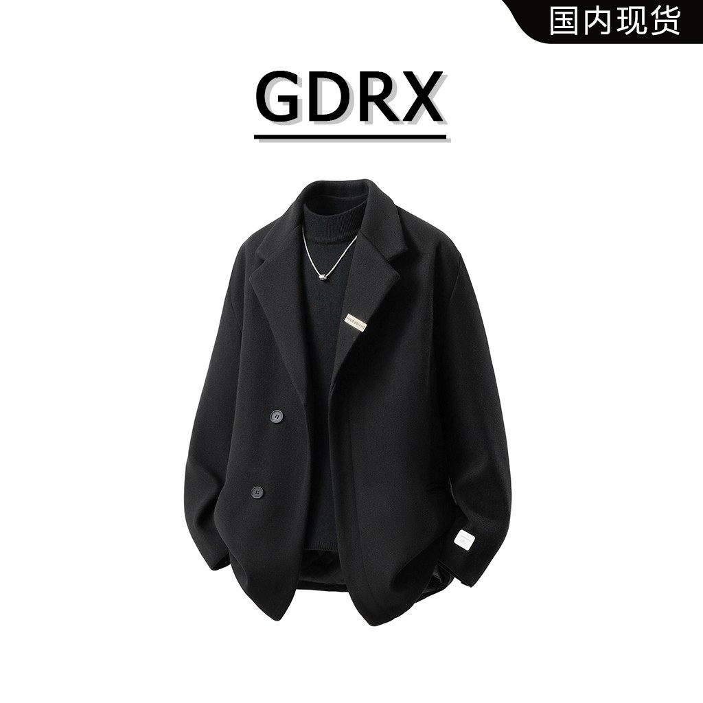 GDRX毛呢加棉男款西服2025冬季保暖通勤商务休闲风男装大码外套