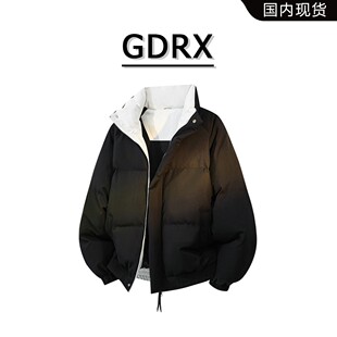 GDRX美式撞色立领棉衣男款2025秋冬季加棉保暖高级感拼接棉服外套