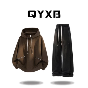 品牌现货】QYXB大码卫衣男款春季美式复古拉链设计连帽卫衣外套