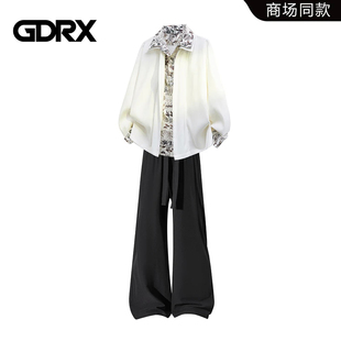 GDRX假两件拼接衬衫套装男装春秋季高级感痞帅衬衣宽松垂感休闲裤