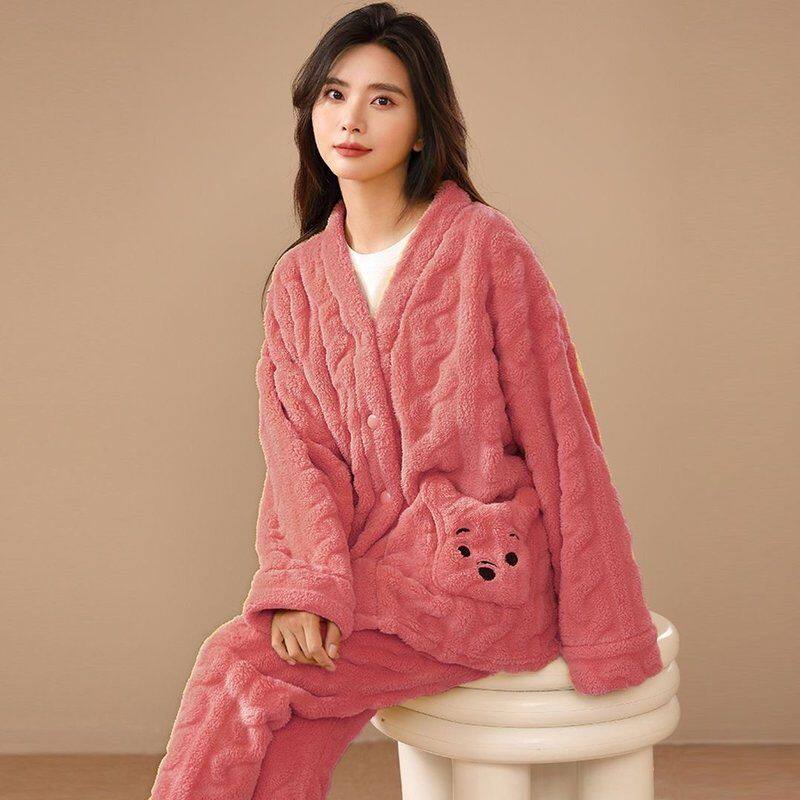 珊瑚绒睡衣女冬季加厚加绒2025年新款套装秋冬款小熊法绒家居服