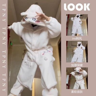 珊瑚绒睡衣玲娜贝儿带耳朵套装