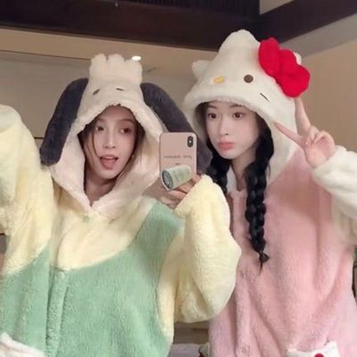 hellokitty睡衣女秋冬季珊瑚加厚