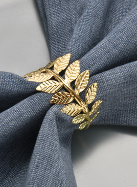 金色简约金属餐巾环仿真树叶餐巾圈创意酒店满圈树叶餐巾扣圣诞