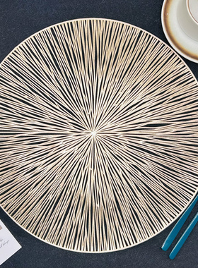 北欧防烫隔热垫餐桌垫子pvc餐垫烟花金色客厅西餐垫圆形家用镂空