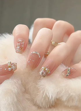 Handmade wearing of fake nails手工穿戴甲批发短款裸色假指甲