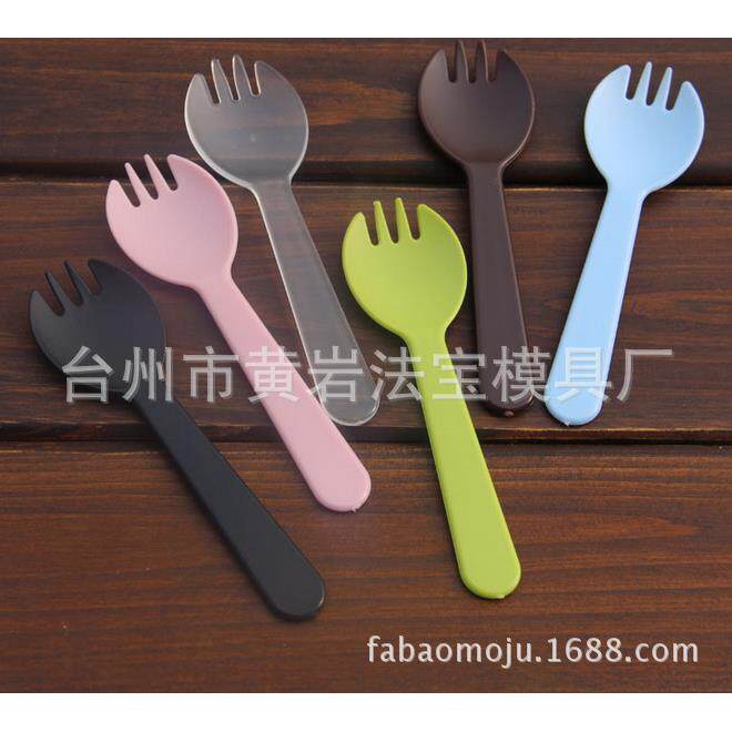 定一次性蛋糕叉模子塑料勺叉VKZ三齿叉勺特磨厚砂款具制注塑加工