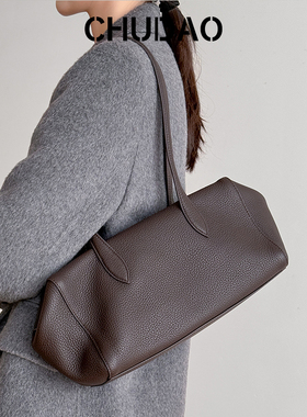 CHUDAO头层软牛皮大容量包包女真皮单肩手提腋下波士顿包枕头包